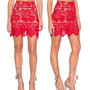 For Love And Lemons Red Tan Mini Pencil Skirt